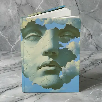Cracked Stone Face Merging With Clouds Sky