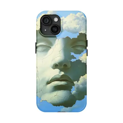 Cracked Stone Face Merging With Clouds Sky