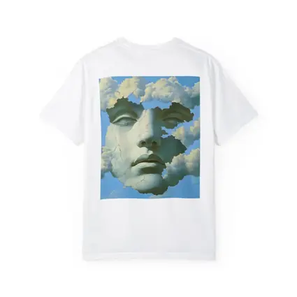 Cracked Stone Face Merging With Clouds Sky