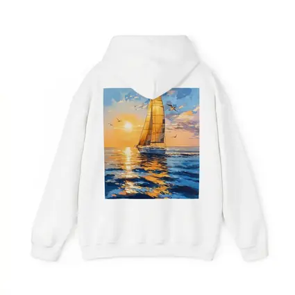 Sailboat Golden Sunset Ocean Gouache Painting
