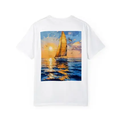 Sailboat Golden Sunset Ocean Gouache Painting