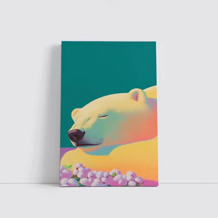 Sleeping Polar Bear Colorful Floral Background Art