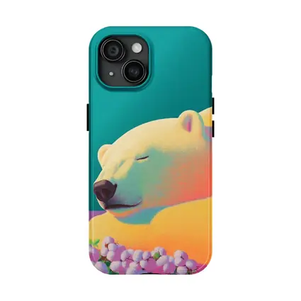 Sleeping Polar Bear Colorful Floral Background Art