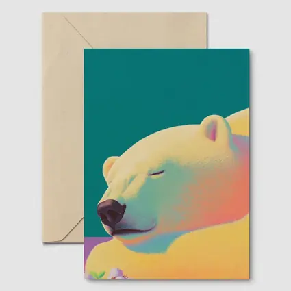 Sleeping Polar Bear Colorful Floral Background Art