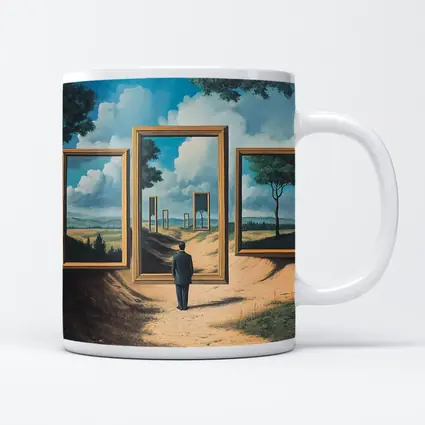 Surreal Man Standing Before Infinite Frames