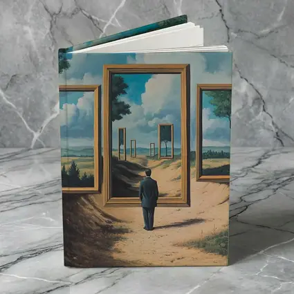 Surreal Man Standing Before Infinite Frames