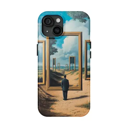 Surreal Man Standing Before Infinite Frames