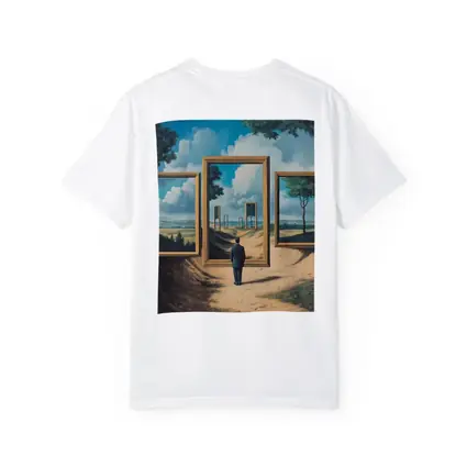 Surreal Man Standing Before Infinite Frames