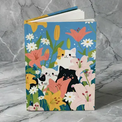 Cute Cats Among Lilies Floral Garden