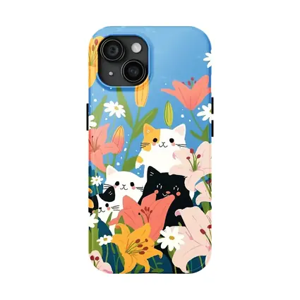 Cute Cats Among Lilies Floral Garden