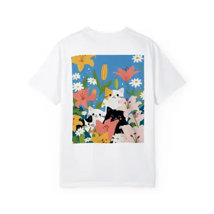 Cute Cats Among Lilies Floral Garden