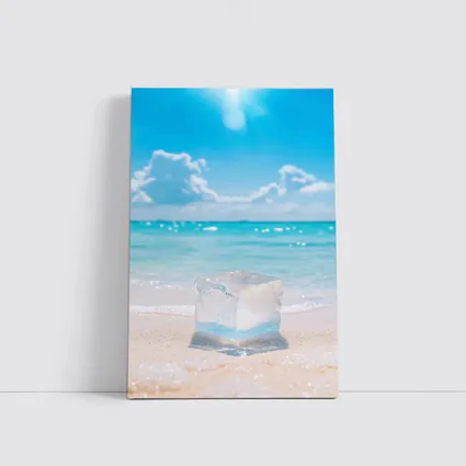 Ice Cube On Sunny Tropical Beach Shore