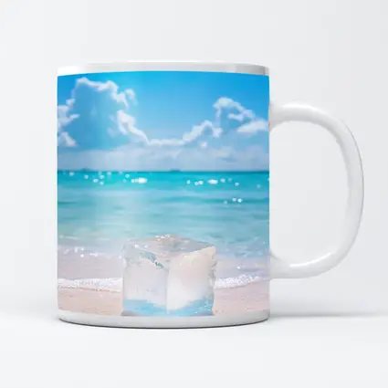 Ice Cube On Sunny Tropical Beach Shore