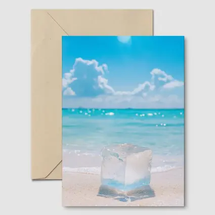Ice Cube On Sunny Tropical Beach Shore