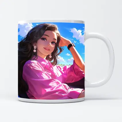 Anime Girl Pink Shirt Blue Sky