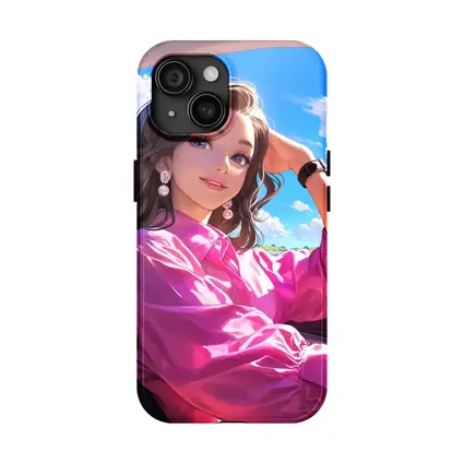 Anime Girl Pink Shirt Blue Sky