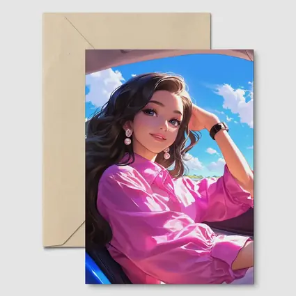 Anime Girl Pink Shirt Blue Sky