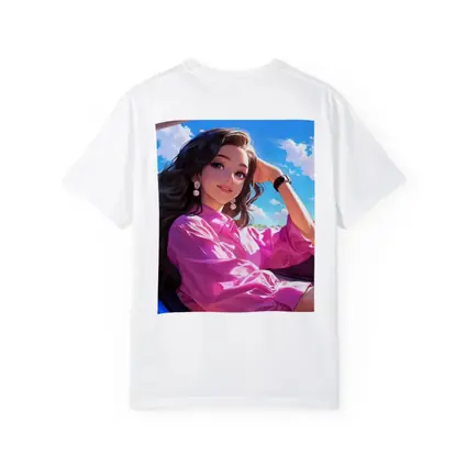 Anime Girl Pink Shirt Blue Sky