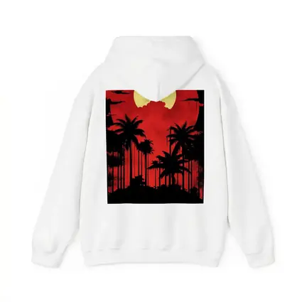 Red Moon Palm Tree Silhouette Night Sky