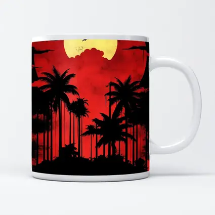 Red Moon Palm Tree Silhouette Night Sky