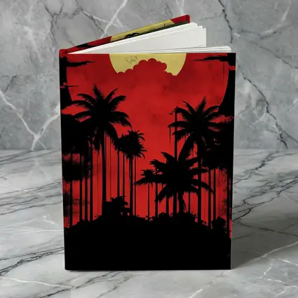 Red Moon Palm Tree Silhouette Night Sky