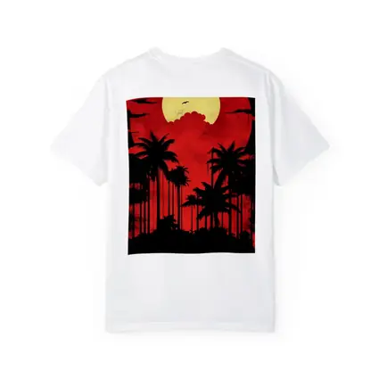 Red Moon Palm Tree Silhouette Night Sky