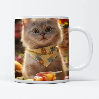 British Shorthair Cat With Summer Fruits