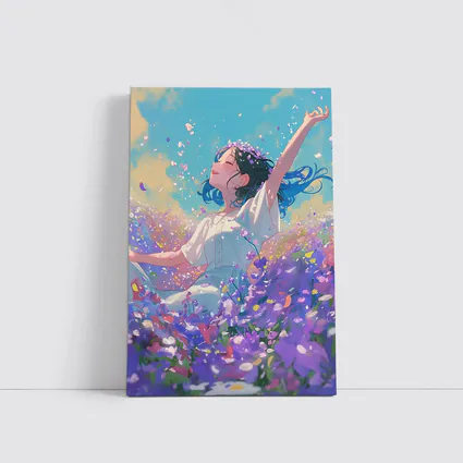 Anime Girl Dancing In Purple Flower Field