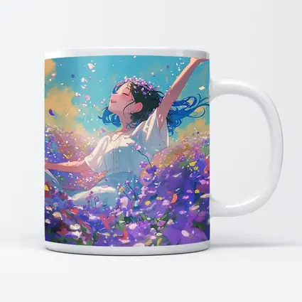 Anime Girl Dancing In Purple Flower Field