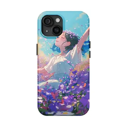 Anime Girl Dancing In Purple Flower Field