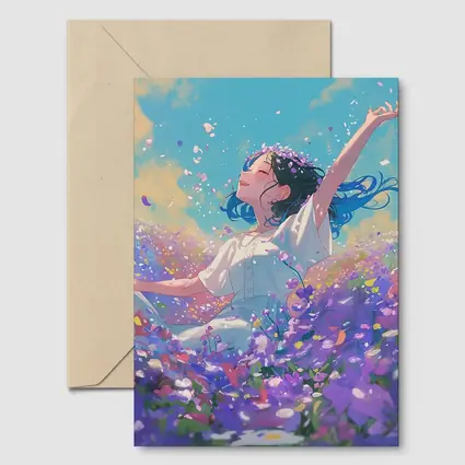 Anime Girl Dancing In Purple Flower Field