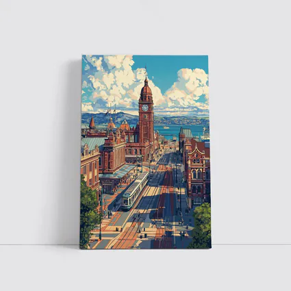 Belfast City Hall Clock Tower Street Scene