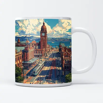 Belfast City Hall Clock Tower Street Scene