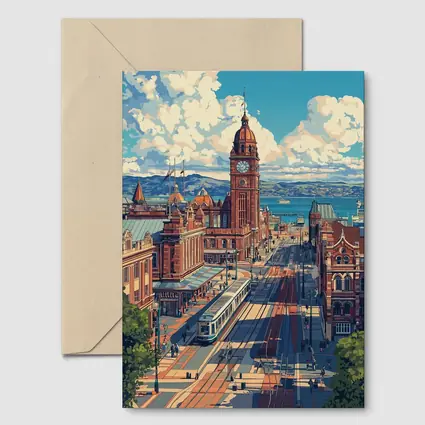 Belfast City Hall Clock Tower Street Scene
