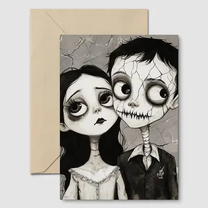 Gothic Cartoon Couple Dark Cracked Illustration
