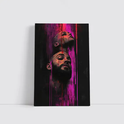 Two Faces Dark Neon Drip Portrait Art