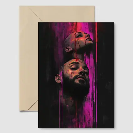 Two Faces Dark Neon Drip Portrait Art