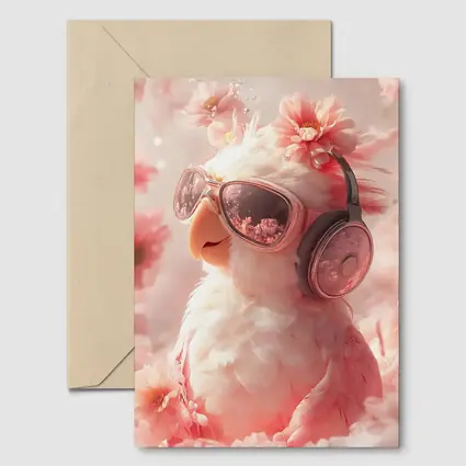 Cool Parrot With Sunglasses Pink Floral Background