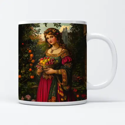 Renaissance Woman Holding Fruit Bowl Garden