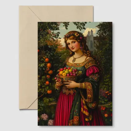 Renaissance Woman Holding Fruit Bowl Garden