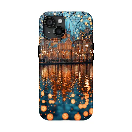 Fairy Tale Castle Glowing Lights Water Reflection