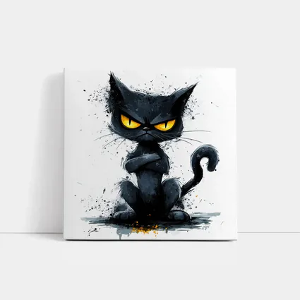 Grumpy Black Cat Ink Splash Art