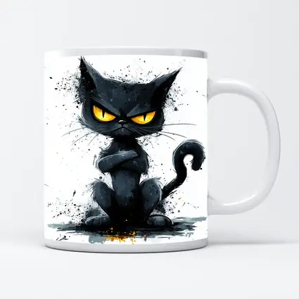 Grumpy Black Cat Ink Splash Art
