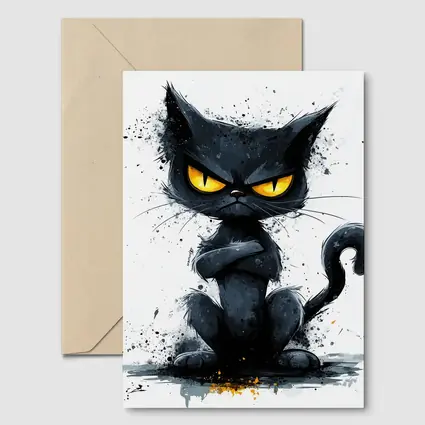 Grumpy Black Cat Ink Splash Art