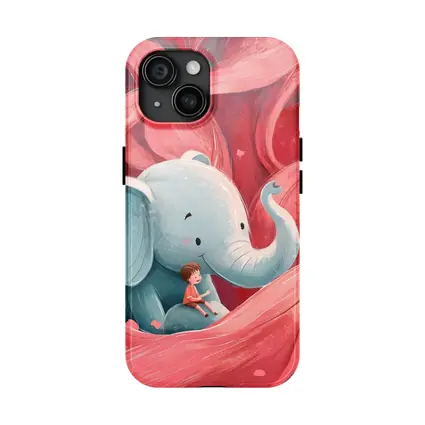 Baby Elephant Boy Pink Swirl Illustration