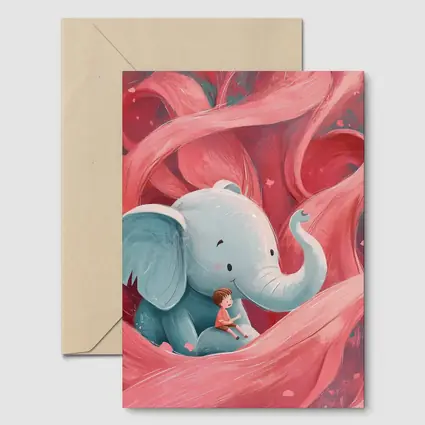 Baby Elephant Boy Pink Swirl Illustration