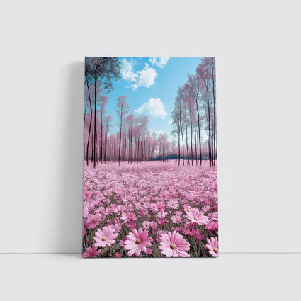 Pink Cosmos Flowers Forest Blue Sky