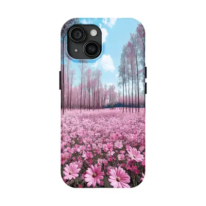 Pink Cosmos Flowers Forest Blue Sky