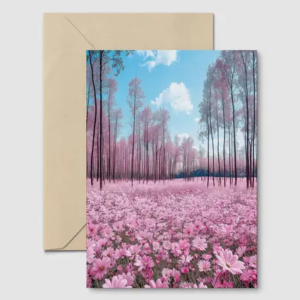 Pink Cosmos Flowers Forest Blue Sky