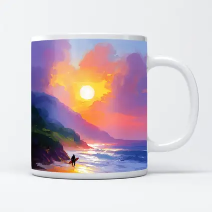 Surfer Walking Beach at Golden Sunset